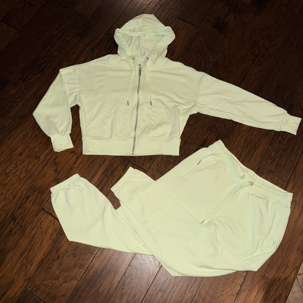 Calvin Klein Performance Women Small Hoodie Jogger Set Pastel Lime Green Lounge